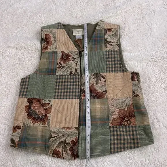 VTG Susan Bristol Womens Vest Green Floral Patchwork Cottage Prairie Westen Boho - Picture 3 of 5